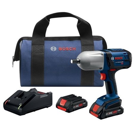 BOSCH Impact Wrench Kit, Battery Included, 18 V, 4 Ah, 12 in Drive, Square Drive, 2100 ipm HTH181-B25